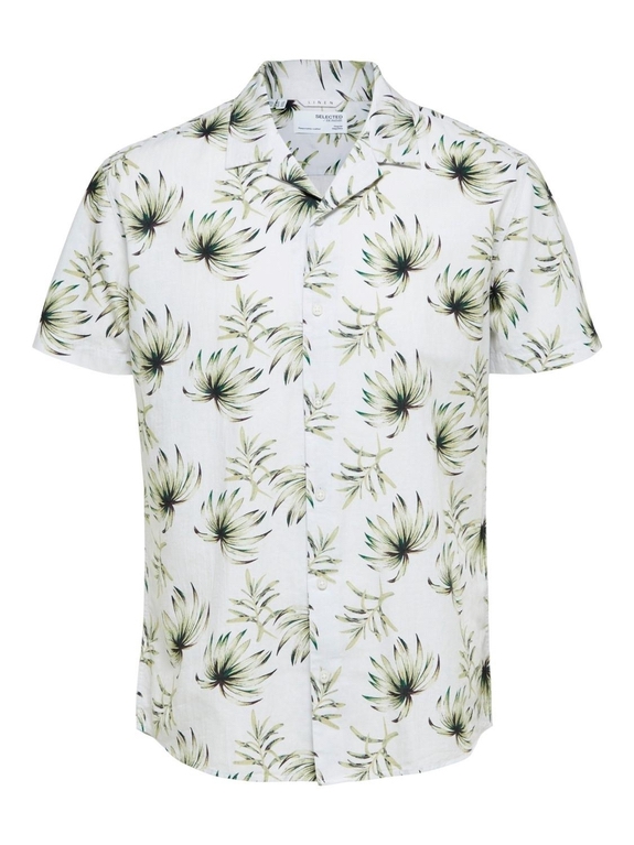 Selected Reg New Linen Shirt SS Resort - White/Leaf